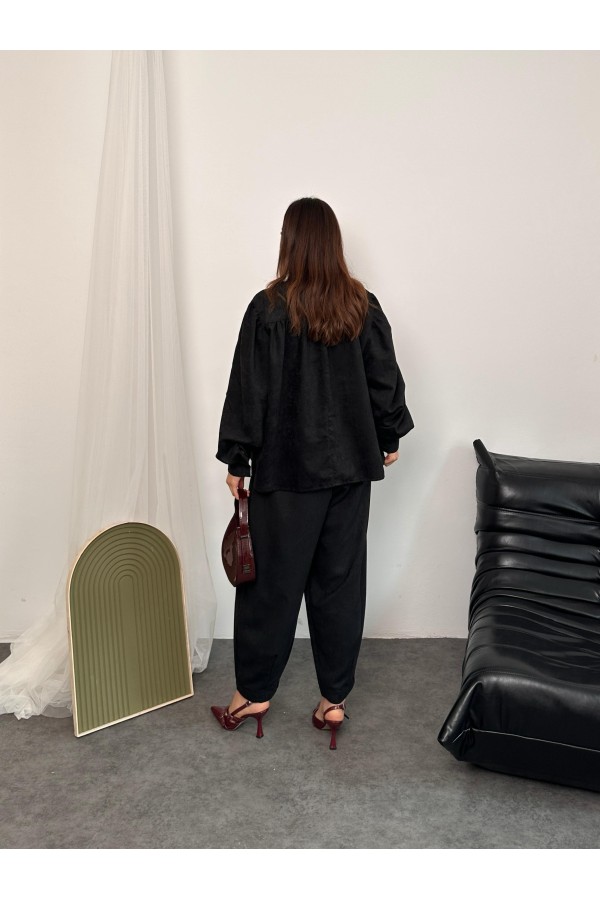 Kadın Siyah Oversize Gömlek ve Palazzo Alt-Üst Takım