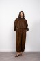 Kadın Kahverengi Oversize Gömlek Palazzo Pantalon Alt Üst Takım