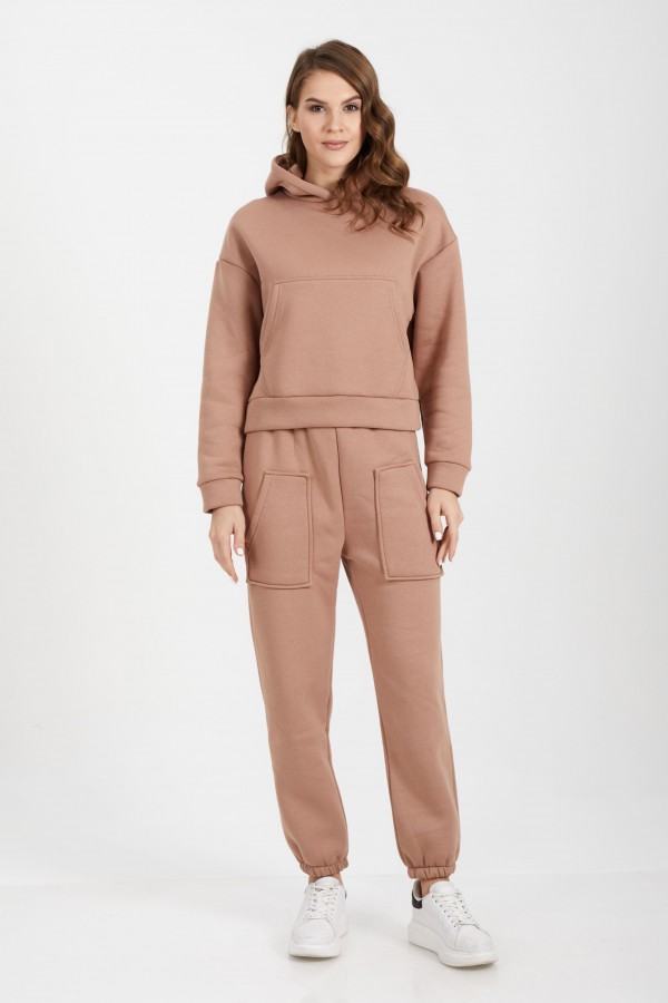 Camel Kapşonlu Sweatshirt Takım