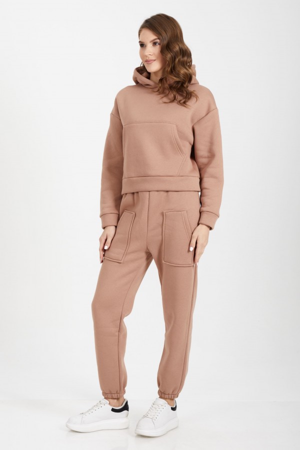 Camel Kapşonlu Sweatshirt Takım