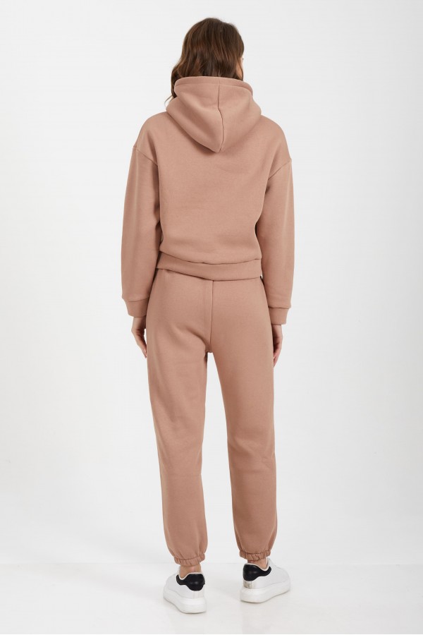 Camel Kapşonlu Sweatshirt Takım