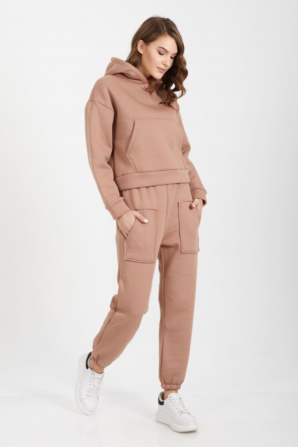 Camel Kapşonlu Sweatshirt Takım