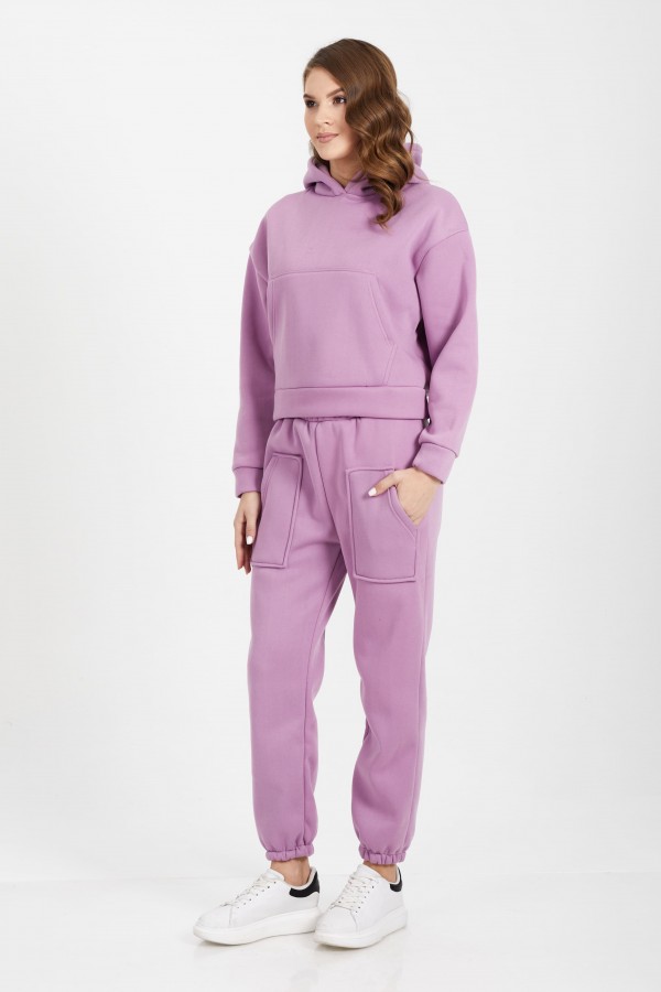 Lila Kapşonlu Sweatshirt Takım