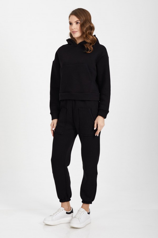 Siyah Kapşonlu Sweatshirt Takım