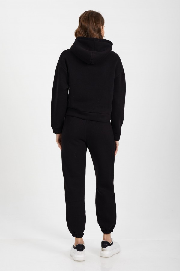Siyah Kapşonlu Sweatshirt Takım Siyah Kapşonlu Sweatshirt Takım
