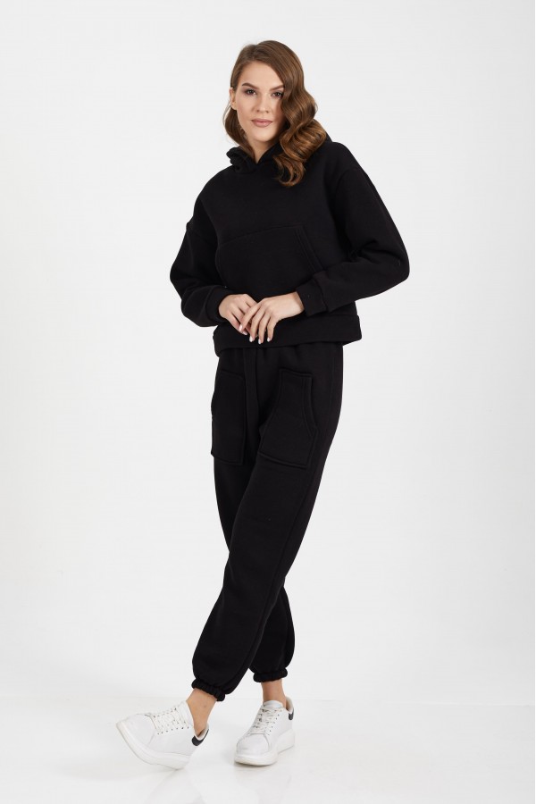 Siyah Kapşonlu Sweatshirt Takım Siyah Kapşonlu Sweatshirt Takım