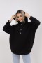 Siyah Oversize Çıt Çıt Yaka Kapşonlu Sweatshirt