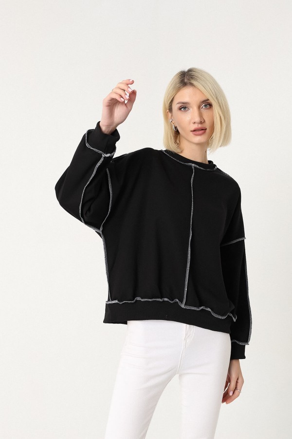 Kadın Siyah Oversize Sweatshirt